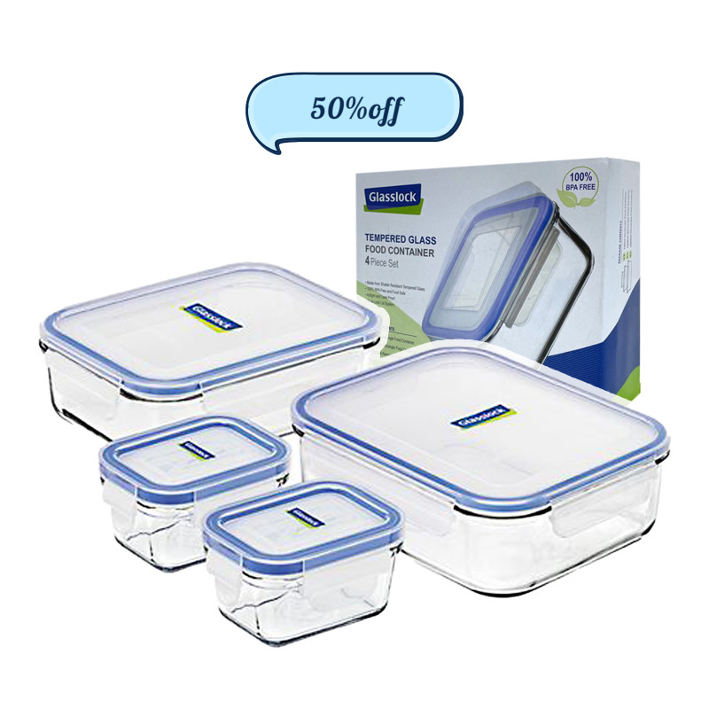 New Snaplock Lid: Tempered Glasslock Storage Containers 10pc set with Blue  Lids~Microwave & Oven Safe by GlassLock