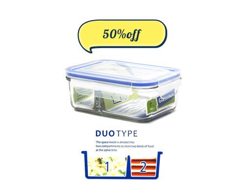 Glasslock Classic DUO Tempered Glass 670ml Rectangle Divided Container