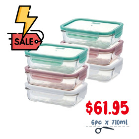 SPECIAL OFFER - 6PC x  710ml Piece Tempered Rectangle Glass Container