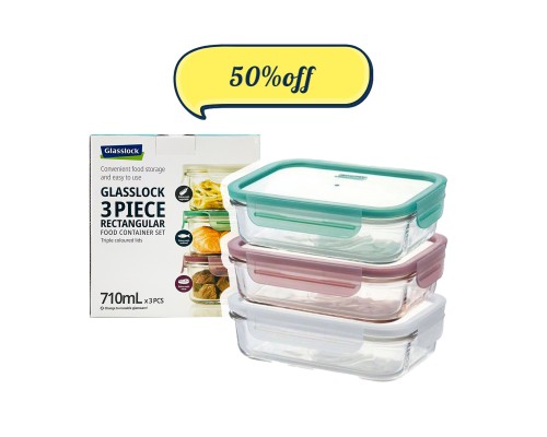 Glasslock 3 Piece Tempered Rectangle Glass Container Set 710ml